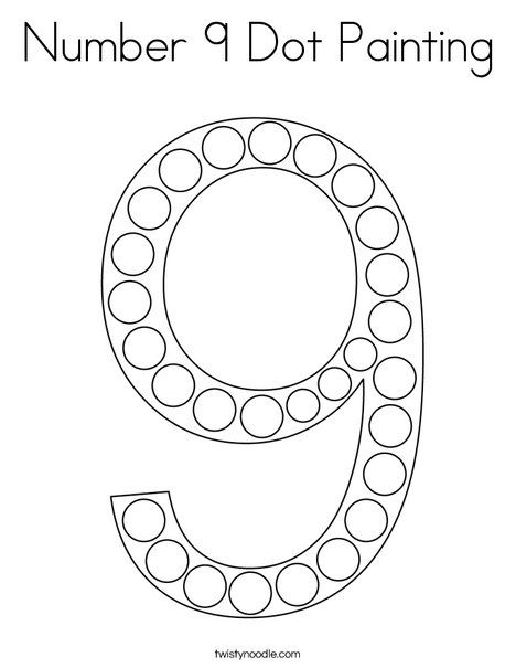 Number 9 Dot Painting Coloring Page - Twisty Noodle Number 7 Dot Painting, Number 9 Art Preschool, Number 9 Coloring Sheet, Number 9 Coloring Page, Number 9 Preschool Craft, Number 9 Crafts For Preschoolers, Number 9 Crafts For Toddlers, Number 9 Crafts For Preschool, Number 4 Dot Painting