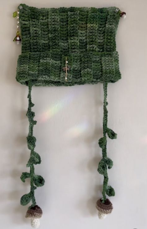 Cute Green Crochet Ideas, Fairy Grunge Crochet Pattern, Crochet Pixie Belt, Crochet Ideas Multicolor Yarn, Two Color Crochet Projects, Fairycore Crochet Ideas, Gremlincore Crochet, Forestcore Crochet, Goblincore Crochet Patterns