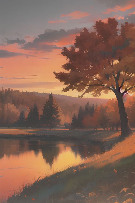 Anime Fall Wallpaper, Anime Autumn, Landscape Anime, Drawing Scenery, Wallpaper Landscape, Iphone Wallpaper Landscape, Iphone Wallpaper Sky, Scenery Background, Dreamy Landscapes