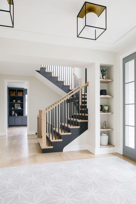 Black And Wood Staircase, Home Nails, House Staircase, Wood Staircase, Home Decor Aesthetic, Aesthetic Home Decor, Home Aesthetic, Farmhouse Interior, House Stairs