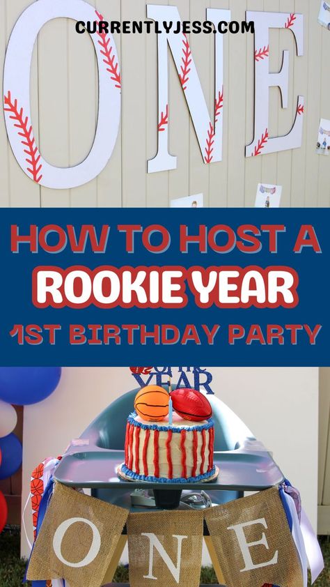 Score big with your little one's first birthday party! Check out our 'Rookie of the Year' theme for fun sports decor, yummy snacks, and awesome game ideas. Plus, get all the links to recreate the magic. Let's make that first birthday unforgettable! #FirstBirthday #PartyIdeas #RookieOfTheYear #SportsParty Rookie Of The Year Party, Baseball Theme Birthday Party, 1st Birthday Foods, 1st Birthday Party Games, Baseball Theme Birthday, Baseball First Birthday, Candy Themed Party, Food Games, Themed First Birthday