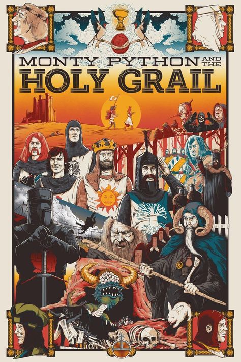 Monty Python and the Holy Grail (1975) by Nicholas Roberts Monty Python Holy Grail, Terry Jones, Roi Arthur, Terry Gilliam, Movie Artwork, Adventure Movies, Monty Python, Movies And Series, Alternative Movie Posters