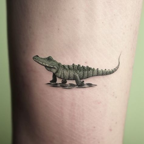 Small Alligator Tattoo, Alligator Tattoo Design, Alligator Tattoos, Alligator Tattoo, Mirror Tattoos, Roman Tattoo, Home Tattoo, Ink Ideas, Neo Traditional