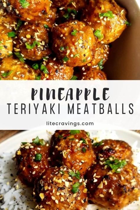 Pineapple Teriyaki Meatballs, Meatballs Teriyaki, Teriyaki Turkey Meatballs, Lite Cravings, Teriyaki Turkey, Pineapple Teriyaki, Cravings Recipes, Teriyaki Meatballs, Tender Meatballs