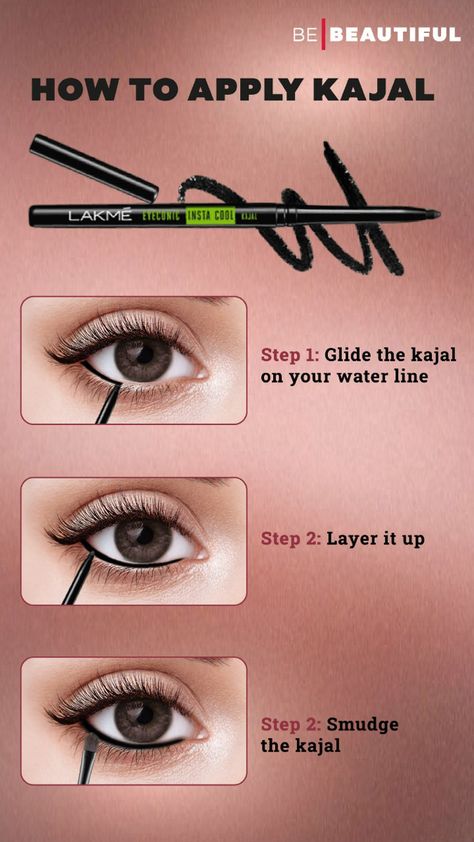 How To Apply Kajal, Basic Makeup For Beginners, Makeup Routine Guide, Eyeliner Application, How To Use Makeup, Eyeliner Techniques, Natural Makeup Tips, Makeup Order, Kajal Eyeliner