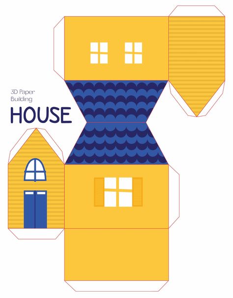 Mini House Template Free Printable, Foldable Paper House, 3d House Printable, 3d House Template Free Printables, 3d Printable Paper Crafts, Paper Model House Free Printable, Foldable House Template, 3d Paper Houses Free Printable, 3d House Template