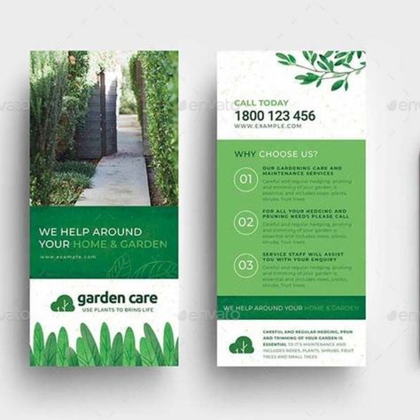 Gardener DL Rack Card Business Rack Card Design, Rack Card Design Inspiration, Rack Card Templates, Rack Card Design, Rack Cards Design, Brochure Design Creative, Mission Work, Flyer Design Layout, Card Inspo