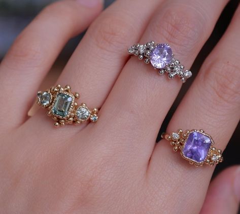 The Lilac Sapphire Ring is now posted on the website. Another sapphire ring is going to follow! Guess which one it’s going to be? Hint: it is also purpleeeee! 💟 . . #purplesapphire #vazana #altbride #ooakjewelry Lilac Sapphire, Alt Bride, Amethyst Engagement Ring, Fancy Jewelry Necklace, Amethyst Ring Engagement, Purple Sapphire, Fancy Jewelry, Wedding Dreams, Jewelry Necklace