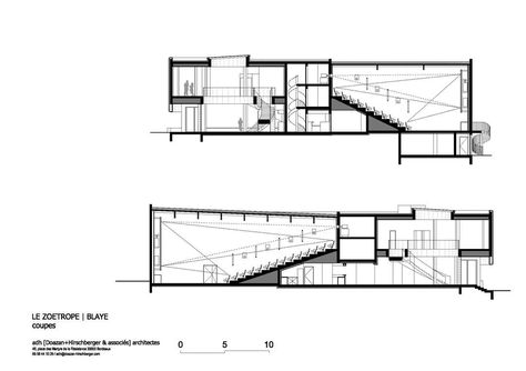 The Zoetrope is Blaye’s newest cinema. It includes two rooms of 280 and 120 seats respectively, as well as a café open on the town’s main street. The cinema ... Open Cinema, Cinema Architecture, Auditorium Design, Titanic Museum, Architecture Blueprints, New Cinema, The Cinema, Architectural Drawings, Forest House