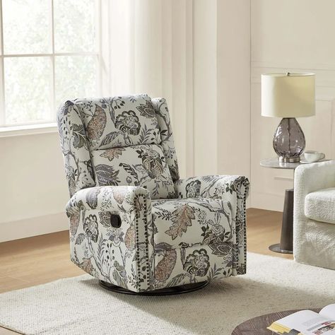 Leopold Transitional Multifunctional Nursery Chair with Swivel Base by HULALA HOME - On Sale - Bed Bath & Beyond - 36352630 Balboa Upholstered Swivel Armchair, Delta Children Adley Nursery Glider Swivel Chair, Mid Century Modern Recliner, Modern Recliner Chairs, Floral Chair, Swivel Glider Recliner, Glider Recliner, Nursery Chair, Swivel Glider