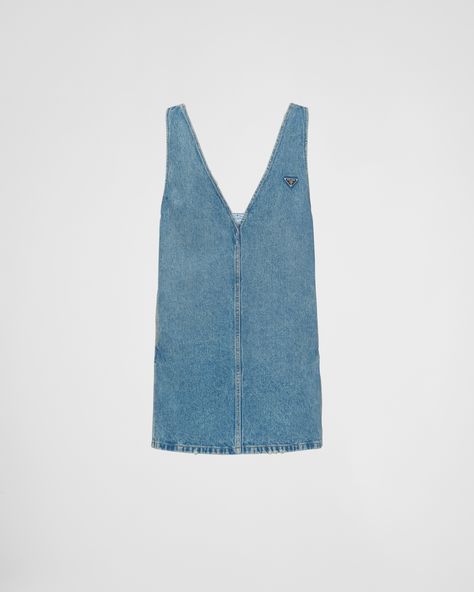 Mid Blue Denim dress | PRADA Ss24 Trends, Prada Denim, Denim Playsuit, Blue Denim Dress, Barbie Sewing, Contrast Top, Denim T Shirt, Denim Diy, Triangle Logo