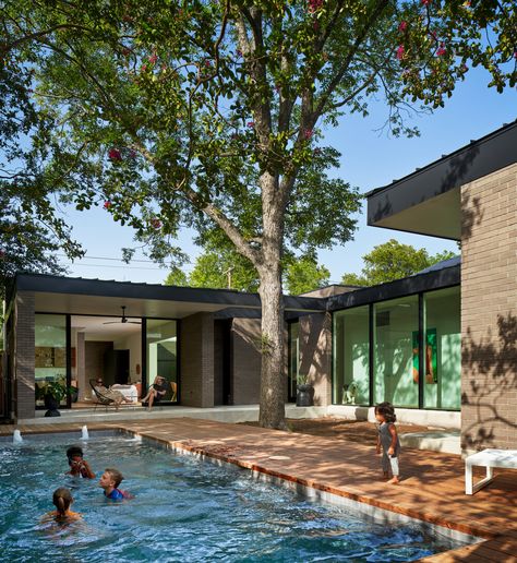 PROJECTS — HR DESIGN DEPT Pool Brick, Mid Century Modern Homes, Outdoor Design Ideas, Architecture Ideas, Restaurant Concept, Brick Colors, Pool Ideas, Suit Vest, Green Roof