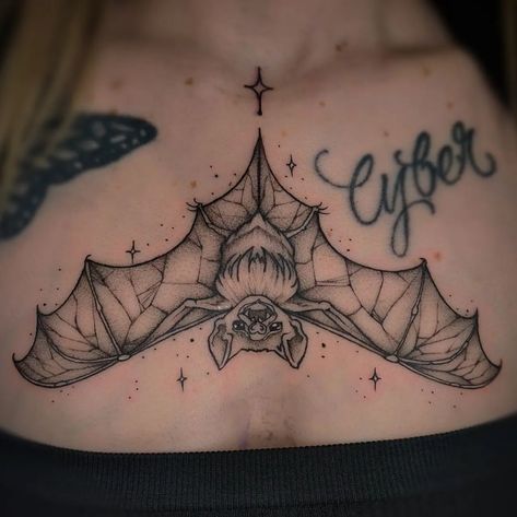 Bat sternum piece Made with @fkirons x @dynamiccolor x @elitetattooofficial 📍Done at @vamptattooparlour #tattoo #tats #tattoolibrary… | Instagram Sternum Tattoo Plus Size Women, Tattooed Plus Size Women, Sternum Piece, Bat Tattoos, Sternum Tattoo Design, Stomach Tattoos Women, Tattoo Man, Tattoo Themes, Bat Tattoo