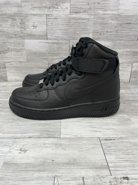 Black High Top Air Force 1, Nike Air Force 5, High Top Black Air Forces, Black Nike Air Force 1 Outfit Woman, Nike Black Shoes Women, Air Force 1 High Tops Outfit, Black Shoes Sneakers Women, Black Air Force 1 Outfit Women, Air Force Noir