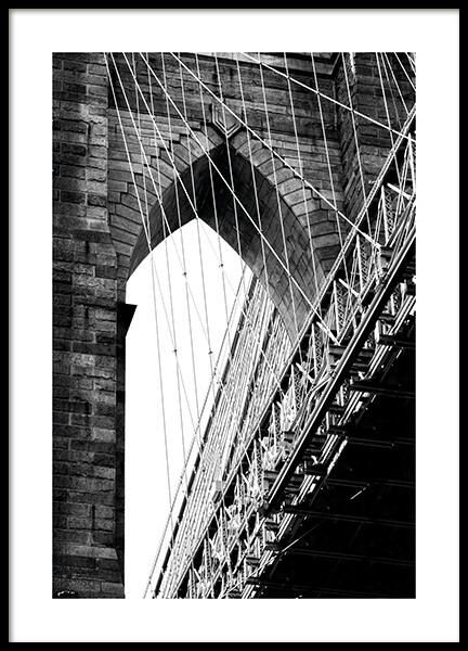 - Black and white poster of a bridge pier of the world-famous Brooklyn Bridge in New York 				Gallery walls | Wall art inspiration | Desenio.co.uk Monochrome Gallery Wall, Nyc Subway, Online Posters, Black And White Posters, Online Wall Art, Black And White Prints, White Wall Art, Beautiful Posters, Abandoned Buildings