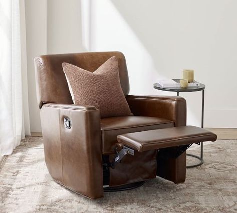 Leather Swivel Recliner, Armchairs Living Room, Reading Chairs, Swivel Recliner Chairs, Recliner Chairs, Small Entryways, Swivel Recliner, Williams Sonoma Home, Leather Recliner