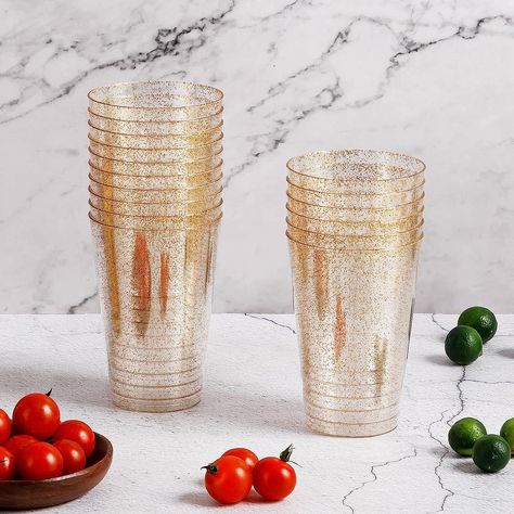 50PCS 14oz Glitter Plastic Cups for Party, Disposable Gold Plastic Cups, Plastic Cocktail Glasses for Wedding Thanksgiving, Christmas, and Parties Planning Christmas Dinner, Glasses For Wedding, Wedding Plastic Cups, Easy Christmas Dinner, Fancy Glasses, Plastic Glasses, Wedding Cups, Gold Cup, Holiday Feast