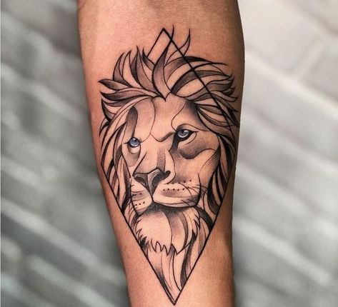 Leo Tattoo For Men, Joel Tattoo, Leo Lion Tattoos, Lion Forearm Tattoos, Gear Tattoo, Geometric Lion Tattoo, Symmetrical Tattoo, Lion Tattoos, Mens Lion Tattoo