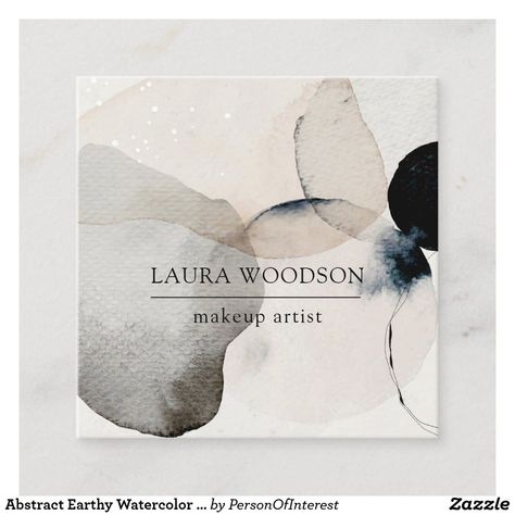 Abstract Earthy Watercolor Makeup Artist Square Business Card Earthy Watercolor, Life Coach Business Cards, Interior Designer Business Card, Watercolor Business, Watercolor Shapes, Watercolor Business Cards, Square Business Cards, Makeup Artist Business Cards, Hairstylist Business Cards