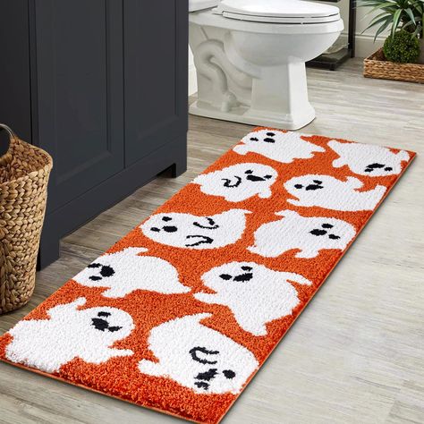 PRICES MAY VARY. -- SPOOKY BATH RUNNER HALLOWEEN BATHROOM DECOR -- The ghost bathroom runner is undeniably cute and adds a playful and charming touch to your bathroom decor It's a fun and whimsical piece that never fails to bring a smile to anyone who enters the room -- NON SLIP HALLOWEEN BATH RUNNER HEAVY DUTY RUBBER BACKED -- Estmy cute Halloween bathroom mat choose the expensive rubber material, not only for skid resistant efficiently, but also for a rug which is more flexible, will last long Bathroom Halloween Decor Ideas, Home Decor Ideas Halloween, Entry Way Halloween Decor, Patio Fall Decor, Cute Spooky Halloween Decor, Halloween Fall Decorations Indoor, Kids Room Halloween Decor, Bathroom Halloween Decor, Whimsical Halloween Decor