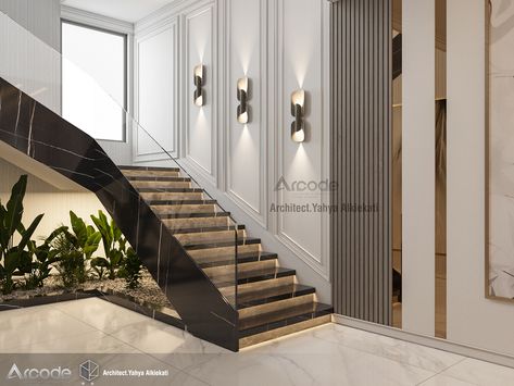 Stairs Wall Design Modern, Classic Stairs Design, Wall Penal, Stair Wall Design, Stairs Wall Design, Staircase Wall Design, Classic Staircase, Luxury Houses Entrance, درج السلم