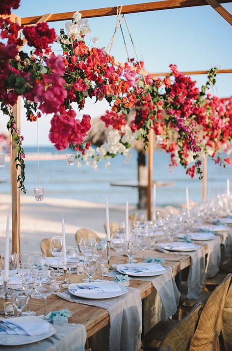 Hanging Bougainvillea, Mamma Mia Wedding, Bougainvillea Wedding, Beach Wedding Decorations Reception, Weddings Beach, Video Wedding, Flowers Hanging, Mediterranean Wedding, Beach Wedding Flowers