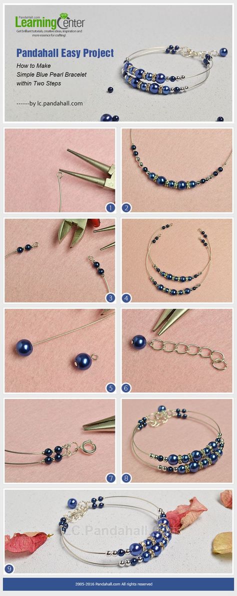 Pandahall Easy Project- How to Make Simple Blue Pearl Bracelet within Two Steps Blue Pearl Bracelet, Making Jewelry For Beginners, Gelang Manik-manik, Necklace Moon, Easy Jewelry, Pola Gelang, Gelang Manik, Easy Diy Jewelry, Jewelry Making Project