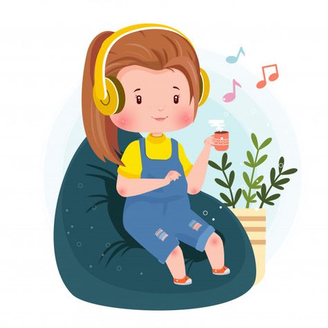 Listening music relaxing cute character ... | Premium Vector #Freepik #vector #music #woman #girl #cartoon Listening To Music Cartoon, Merrick Garland, Woman Singing, Music Cartoon, Listening Music, Funky Music, Meet Guys, Music Illustration, Muslim Family