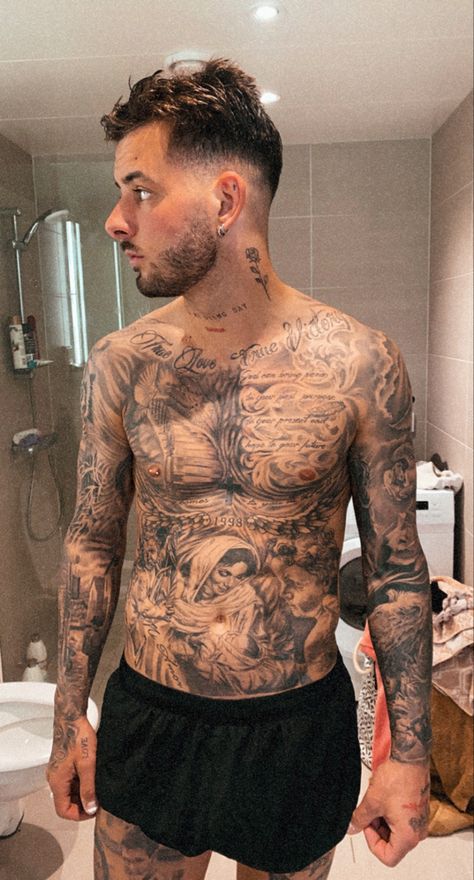 #tattoos #sleeve #men #chesttattoos Body Suit Tattoo Men, Suit Tattoo, Brian Dawkins, Tattoos Sleeve, Body Suit Tattoo, Sleeve Men, Tattoo S, Tattoos And Body Art, Body Tattoos