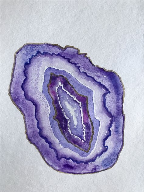 Purple Agate Geode Watercolor - by me- Teresa Tautfest Agate Drawing, Crystals Drawing, Stone Drawing, Geode Crystals, Agate Art, Crystal Drawing, Geode Art, Gemstone Art, Purple Agate