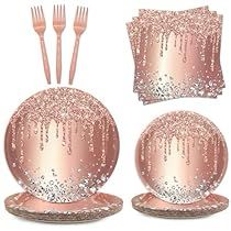 White And Rose Gold Party Decorations, Rose Gold Birthday Decoration Ideas, Glitter Party Decorations Sparkle, Pink And Silver Birthday Decorations, Pink White Gold Birthday Decor, Sweet 16 Rose Gold Theme Decorations, Rose Gold And Silver Decorations, Formal Party Decor, Rose Gold Table Decorations