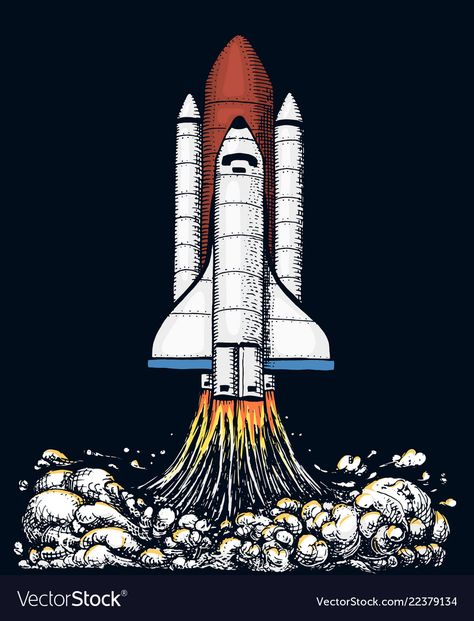 Rocket Drawing Aesthetic, Space Ships Drawing, Space Shuttle Drawing, Rocket Sketch, Astronaut Vector, Rocket Illustration, Rocket Drawing, Rocket Launching, Nasa Art