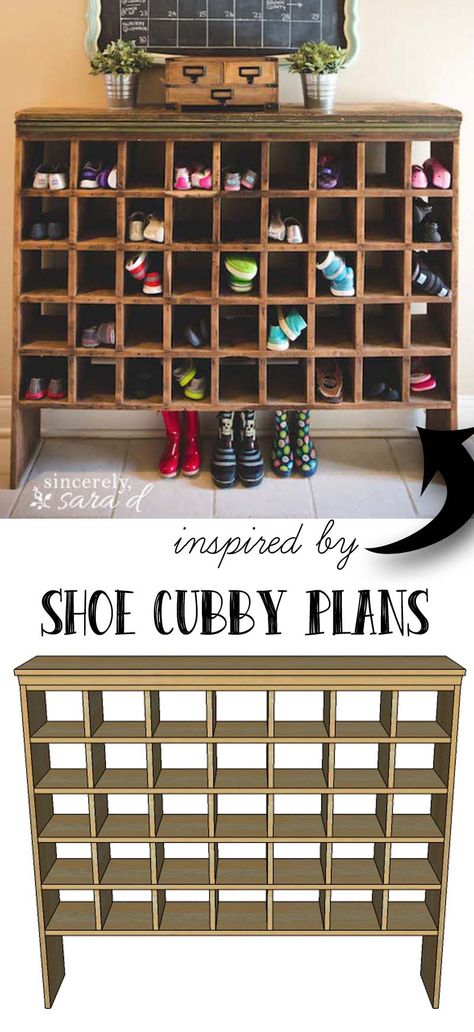 Build Your Own Shoe Cubby with Remodelaholic - Sincerely, Sara D. | Home Decor & DIY Projects Pallet Furniture Shelves, Shoe Organizer Entryway, Diy Shoe Storage, Shoe Cubby, Cubby Shelf, Diy Shoe Rack, Closet Shoe Storage, Shoes Rack, Shoe Rack Entryway