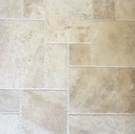 Ivory Travertine Brushed & Chiseled Versailles Floor Tile Travertine Tiles Kitchen, Travertine Backsplash Kitchen, Front Porch Stone, Country Kitchen Flooring, Ivory Travertine, Kitchen Flooring Options, Backsplash For Kitchen, Travertine Floors, Mosaic Bathroom