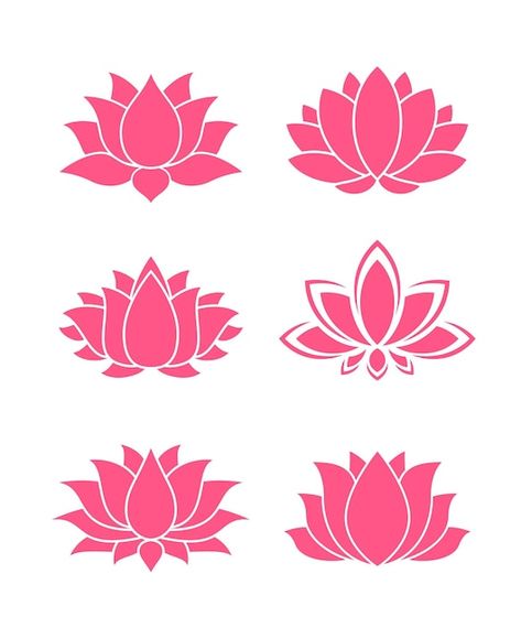 Vector pink lotus icons flowers and yoga... | Premium Vector #Freepik #vector #white-lotus #lotus-flower #lotus #lotus-logo Simple Flowers Design, Lotus Flower Architecture Concept, Lotus Vector Illustration, Lotus Flower Clipart, Lotus Flower Art Design, Lotus Wall Painting, Lotus Decoration Ideas, Lotus Flower Craft, Hindu Sketches