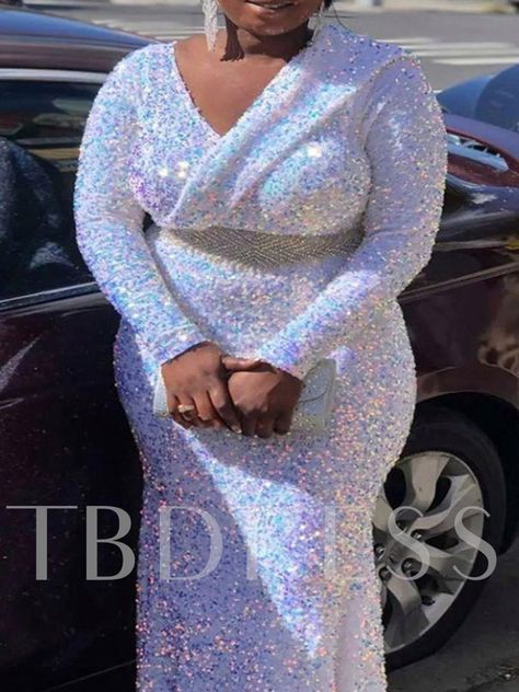 Plus Size V-Neck Ankle-Length Sequins Long Sleeve Plain Women's Dress Evening Dress Plus Size, Sequin Long Dress, Dinner Gown, Solid Color Outfits, Velvet Bodycon Dress, Straight Clothes, Dress Sleeve Length, Evening Dresses With Sleeves, Evening Dresses Plus Size