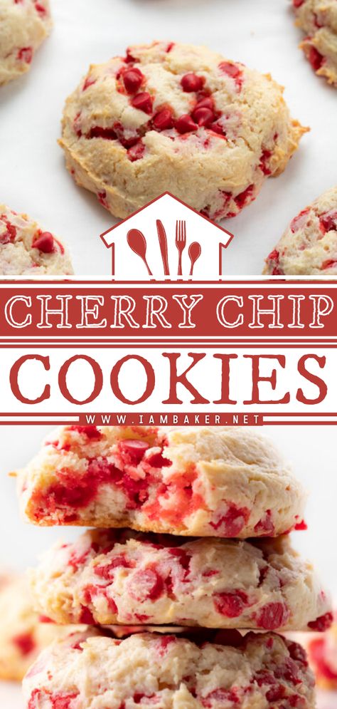 Cherry Chip Recipes, Cherry Chip Cookies, Cherry Cheesecake Cookies, Cherry Chip Cake Mix, Cherry Chip Cake, Cherry Oatmeal Cookies, Cream Cheese Sugar Cookies, Baking Chips, Sugar Cookie Mix