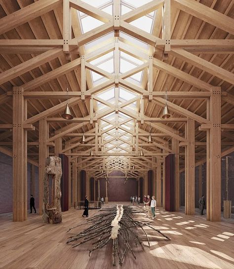 Sarah Hilden Art Museum, Pietro Colonna Architect – Beta Architecture Ruins Illustration, Chapel Architecture, Wood Truss, Timber Roof, Wood Roof, Wood Architecture, Sacred Architecture, Project Site, Broken Window