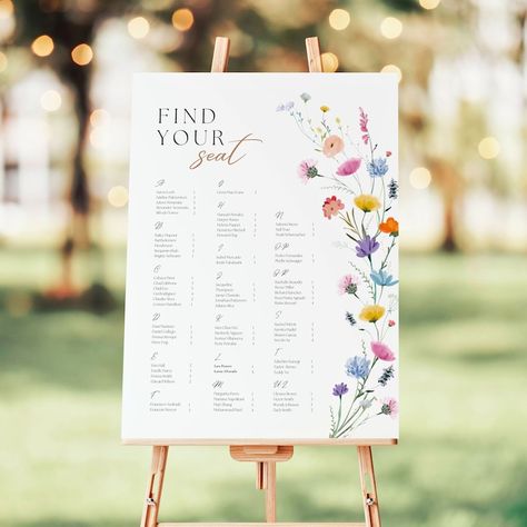 Wedding Seating Chart Template Wildflower Alphabetical Seating Chart Sign Floral Seating Chart Wildflower Wedding Instant Download - Etsy Canada Summer Wedding Seating Chart Ideas, Wild Flower Seating Chart, Spring Seating Chart, Watercolor Seating Chart, Garden Party Wedding Seating Chart, Wedding Color Schemes Wildflower, Flower Seating Chart Wedding, Guest List Wedding Seating Charts, Wildflower Themed Wedding