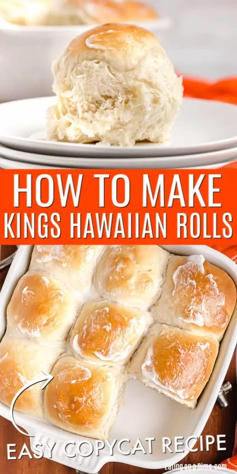 You are going to love this Kings Hawaiian Rolls Recipe. It is so easy to make and tastes just like the real thing. Save money and make Kings Hawaiian rolls. Kings Hawaiian Rolls Recipe, Hawaiian Rolls Recipe, Kings Hawaiian Rolls, Hawaiian Sweet Breads, Hawaiian Bread, King Hawaiian Rolls, Sweet Dinner Rolls, Sweet Roll Recipe, Hawaiian Sweet Rolls