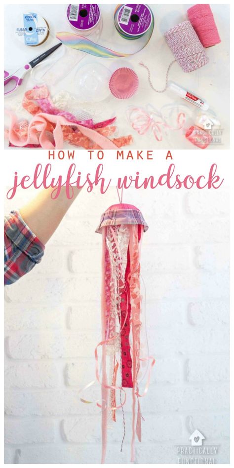 Jellyfish Windsock, Diy Jellyfish, Jellyfish Illustration, Jellyfish Decorations, Jellyfish Craft, Recycled Crafts Kids, Crafts For Teens To Make, Diy Craft Tutorials, Bee Crafts