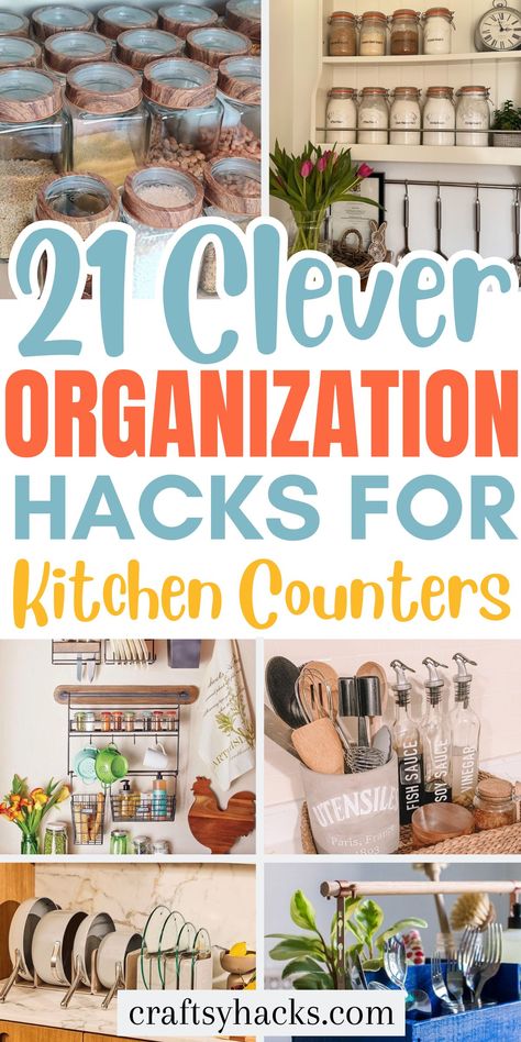 Transform your kitchen counter tops with these smart kitchen organization ideas! Discover organization hacks and storage solutions to keep your kitchen organized. Kitchen Worktop Storage Ideas, Kitchen Paper Storage, Organisation, How To Store Kitchen Items, Kitchen Ideas Organizer, Food Shelf Organization, Kitchen Storage Countertop, Kitchen Counter Ideas Organizing, Counter Utensil Storage