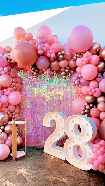 28 Birthday Decorations, 28th Birthday Ideas, Pink Birthday Theme, Marquee Numbers, 21st Birthday Balloons, 30th Birthday Balloons, Happy 28th Birthday, Sweet 16 Party Decorations, Birthday Background Design