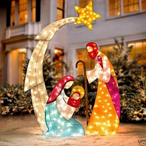 Large Outdoor Christmas Decorations, Jesus Christmas Decorations, Outdoor Nativity Sets, Nativity Scene Display, Christmas Lawn Decorations, Outdoor Nativity Scene, Outdoor Nativity, Christmas Manger, Christmas Nativity Set