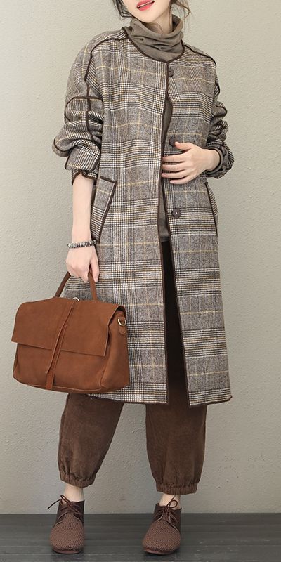 Long Coat For Women, Mode Chanel, Iranian Women Fashion, Long Coats, Coat For Women, Mode Casual, Coat Outfits, Gray Plaid, Muslimah Fashion