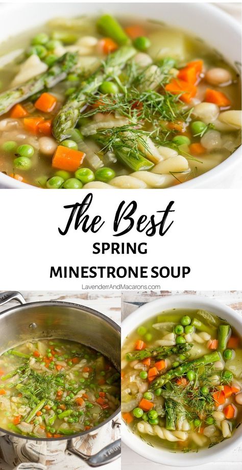 Minestrone Soup Healthy, Spring Minestrone, Healthy Vegan Soup, Spring Soup Recipes, Healthy Vegetable Soup, Minestrone Soup Easy, Vegan Vegetable Soup, Lavender Macarons, Spring Soups