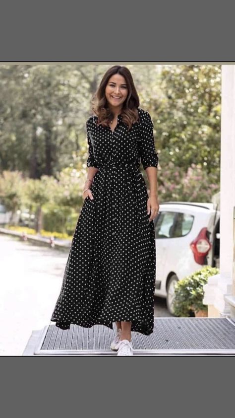 Casual Polka Dot Maxi Dress For Party, Long One Piece Dress Western, One Piece Dress Western, Casual V-neck Polka Dot Dress, Western Maxi Dress, Fall V-neck Polka Dot Midi Dress, Casual Polka Dot Button-up Dress, Polka Dot V-neck Maxi Dress For Summer, Modesty Dress