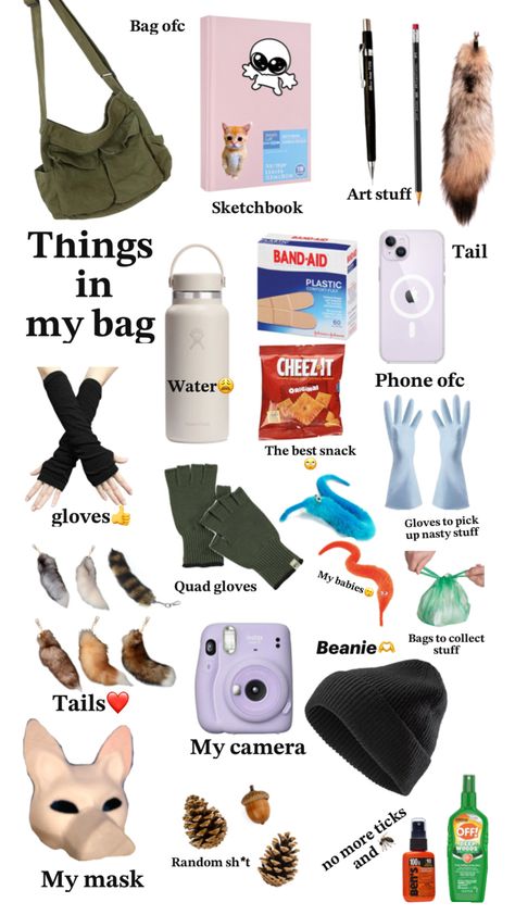 Nature tips, bags, therian Road Trip Kit, Adventure Bags, School Bag Essentials, Inside My Bag, Forest Adventure, Maybe In Another Life, Things To Do When Bored, In My Bag, What In My Bag