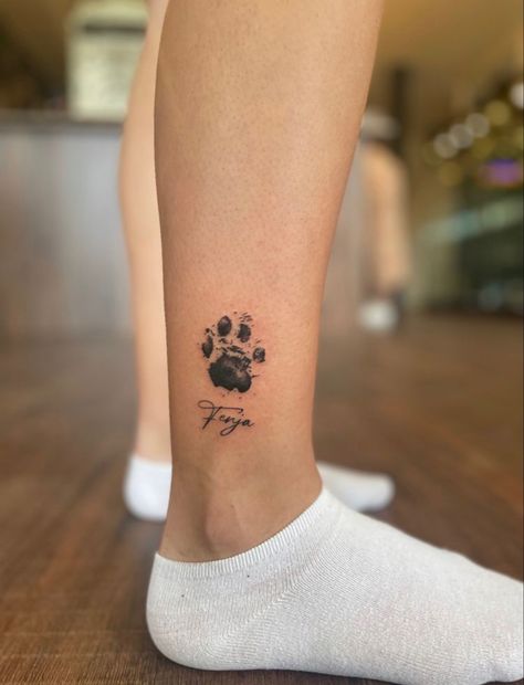 Dog Tattoo Ideas Ankle, Tattoo With Dog Paw Prints, Cute Dog Tattoos For Women, Dog Paw Tattoos For Women Ankle, Real Dog Paw Print Tattoo, Paw Print With Name Tattoo, Dog Ankle Tattoos For Women, Dog Memorial Tattoos Paw Print, Dog Ankle Tattoo