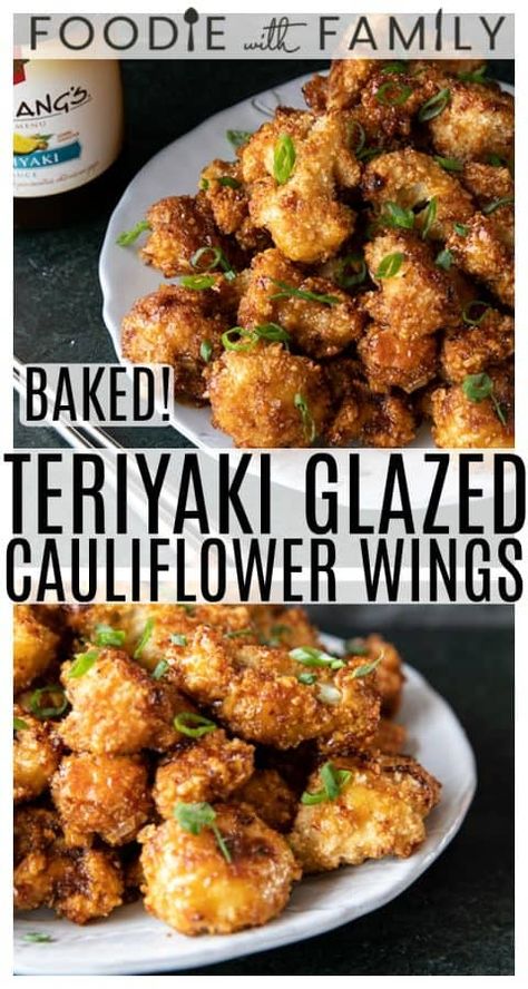 Sticky Cauliflower Wings, Cauliflower Wings Recipes Baked, Cauliflower Teriyaki, Teriyaki Veggies, Crispy Cauliflower Wings, Teriyaki Cauliflower, Baked Cauliflower Recipe, Teriyaki Glaze, Cauliflower Dishes